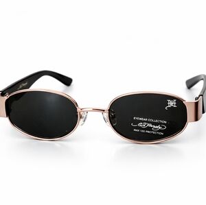 Ed Hardy Oval Sunglasses Dragon Temple Black Gold Frame UV Protection Y2K